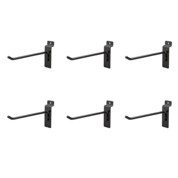 Jifram Extrusions 01100690 Easy Living Easy Wall Bag of Six 6 in. 45 Degree Black Metal Slatwall Hooks with Stabalizer & Double Hook Clips