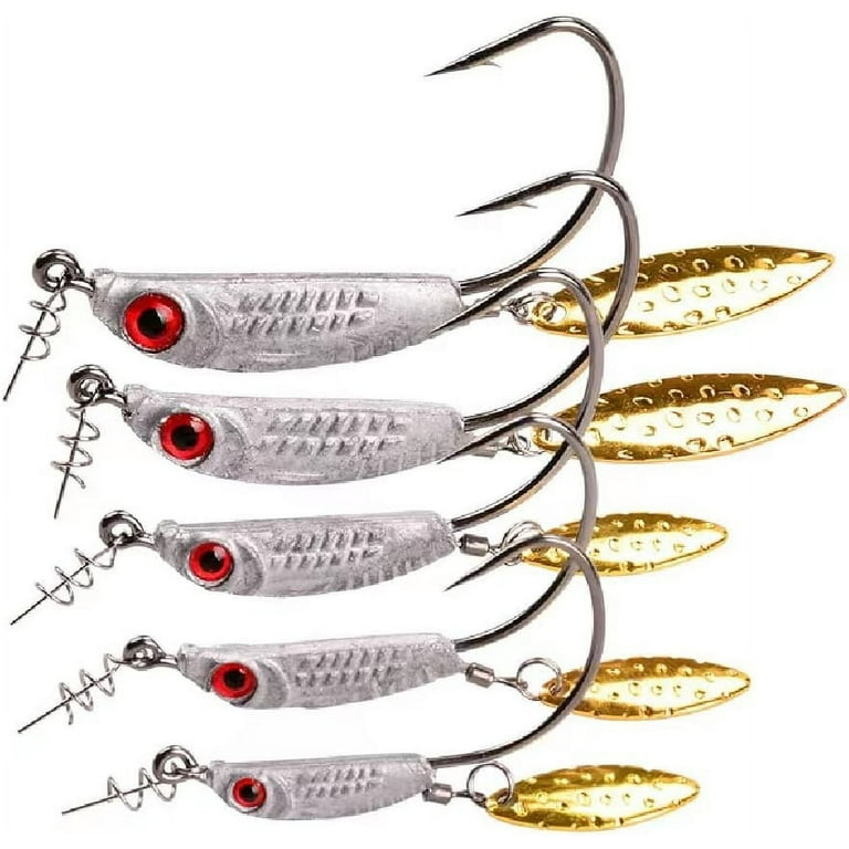 Jig Head Hooks Weighted with Spinner Blades Swimbaits Crank Hooks for Soft  Fishing Lures 5PCS