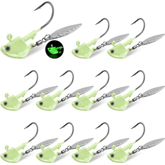 Jig Heads Kit Fishing Jig Head Hooks with Willow Blade Swimbait Jig Head Weighted Spin Head Jig Lures 1/4oz 3/8oz 1/2oz for Crappie Bass