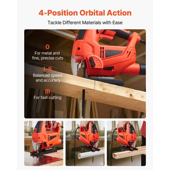 Jig Saw,6.5 Amp,3000 SPM Blade Speed,Electric Jigsaw with 6 pcs Blades,LED Light,6 Variable Speed,0- 45 Bevel Cuts,4 Orbital Settings for Straight/Circle Cutting,for Wood&Metal