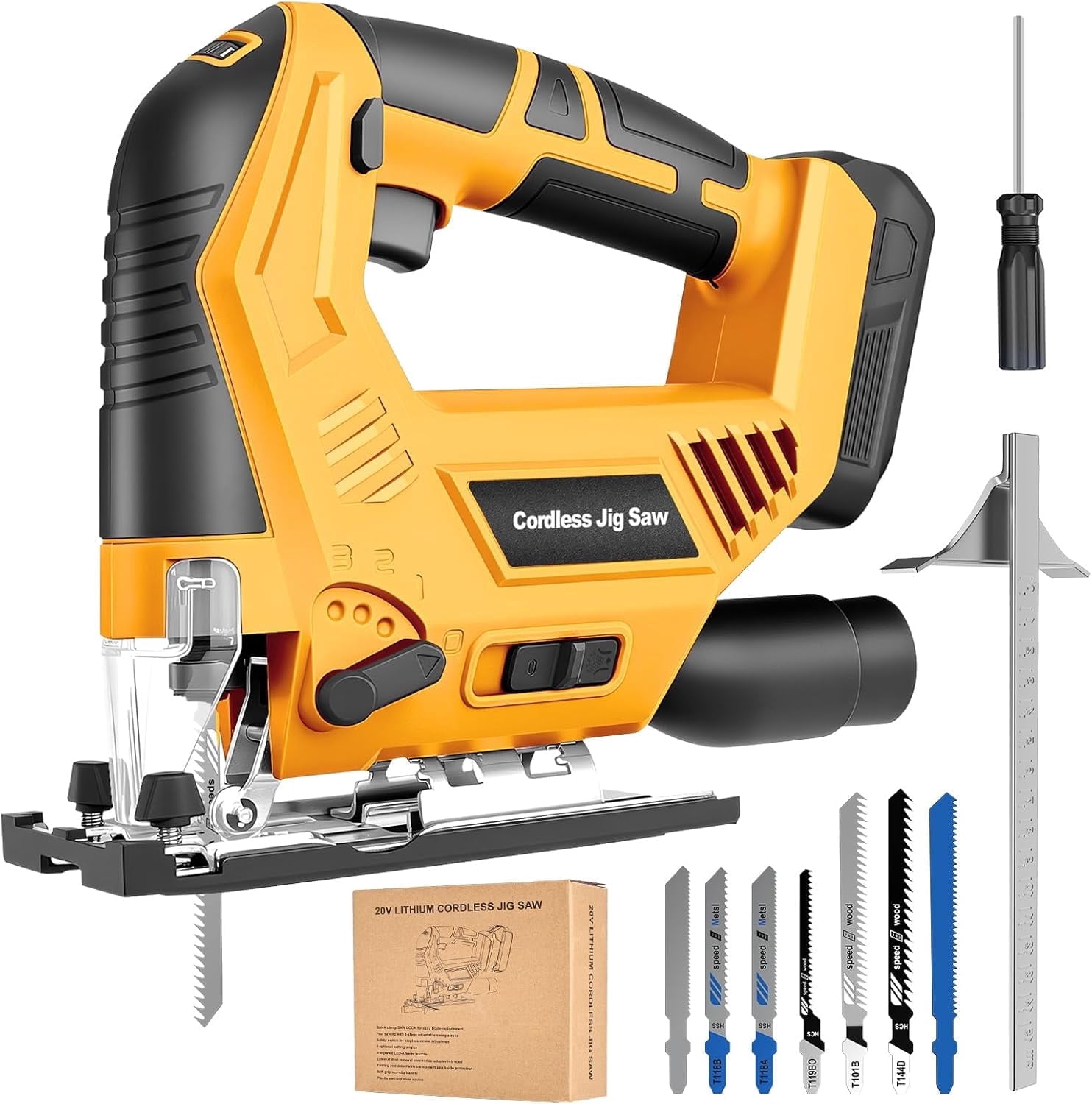 Jig Saw Compatible with Dewalt 20V Max Battery (No Battery), Cordless Jig Saw Brushless Jigsaw Tool with LED Light, 0°- 45° Bevel Cuts, 3 Orbital Settings for Straight/Curve/Circle Cutting