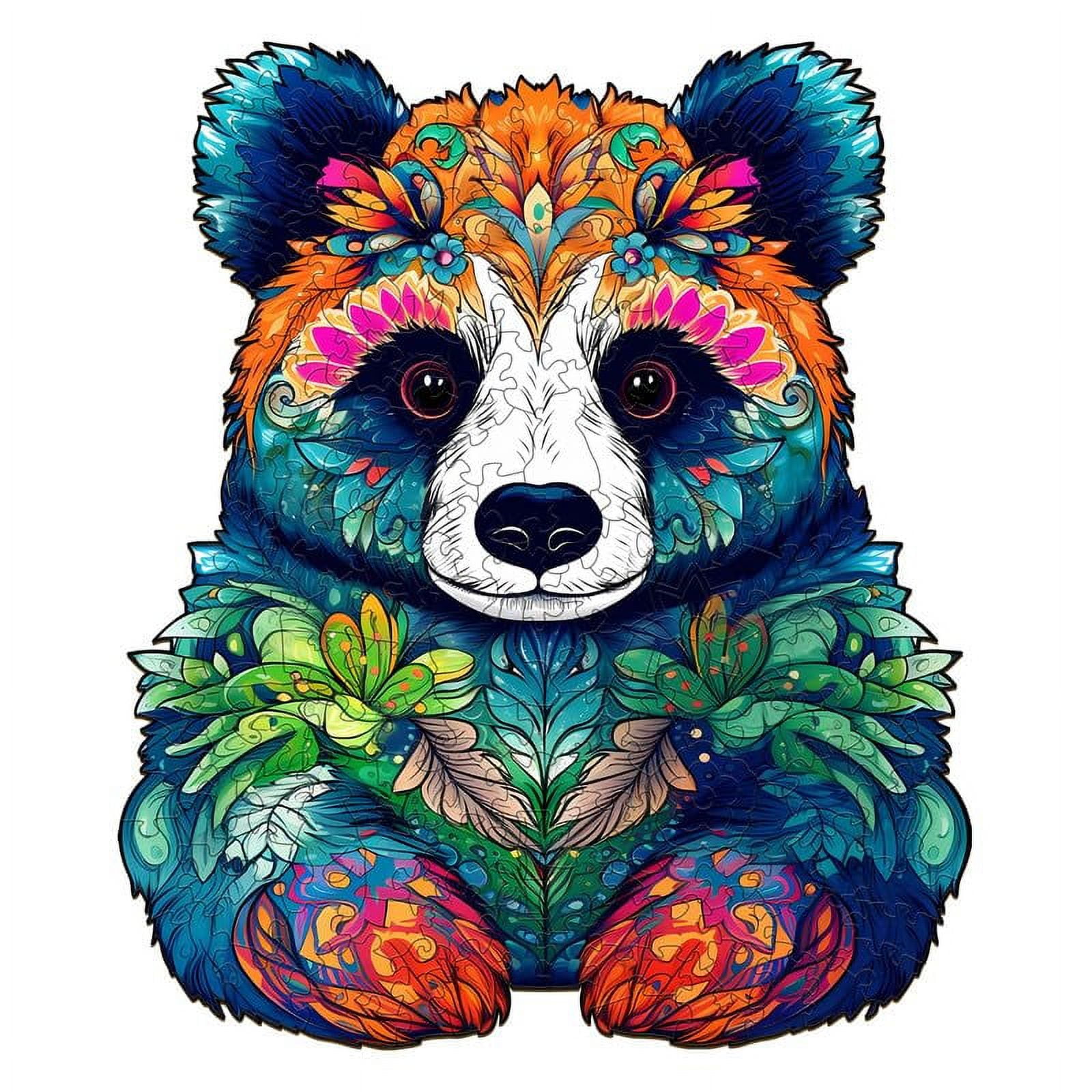 Wooden Jigsaw Puzzle For Adults - Panda Family, 100 Pieces, Unique Shape, Gift Box