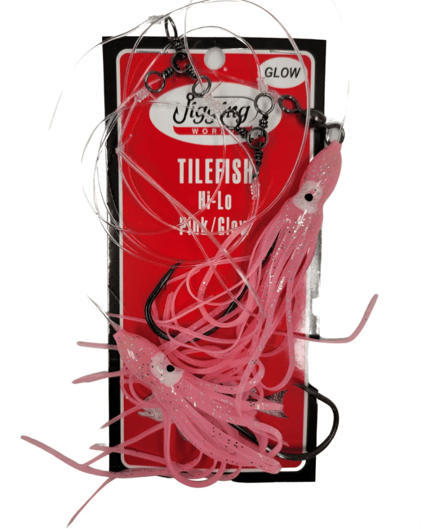 Jigging World Tile Fish Rig Hi-Lo 6 Squid Skirts 10/0 Pink/Glow