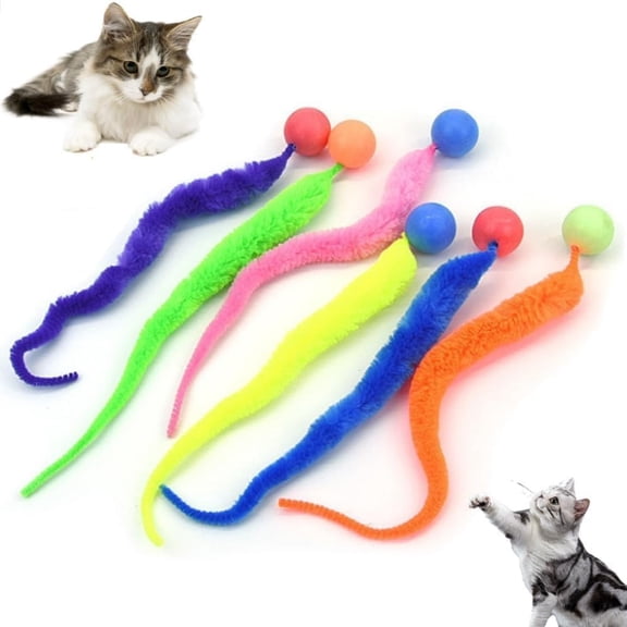 Jiggle Ball for Cat, Interactive Cat Toy Balls Bouncy Ball with Tail, Cat Ball Bouncy Balls for Cats Kitten Play Chase Exercise (6PCS)