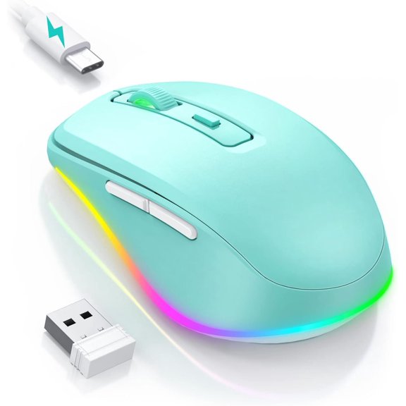 ,  Jiggler - LED  Mice with Build-in  Jiggler Mover, Rechargeable Moving  for Computer with Undetectable Random Movement Keeps Computer Awake - Green