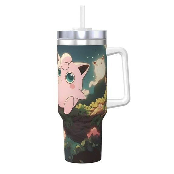Jiggly-Puff 40 Oz Car Cap, Tumbler With Handle Water Bottle Travel Cup For Car Drink Cold And Hot Stainless Steel Double Wall Insulated Coffee Mug
