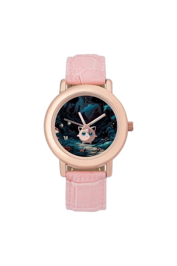 Jigglypuff Watch, Soft Leather Strap Watch Adult Classic Ladies Leather Strap Wrist Watch Adjustable Quartz Watch Fit for Wrist Sizes 5.7" to 8.7"
