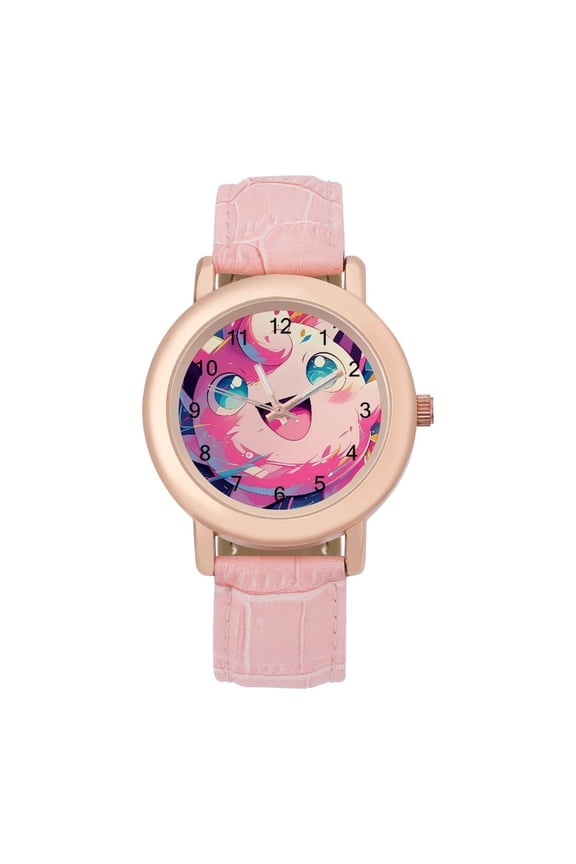 Jigglypuff Watch, Soft Leather Strap Watch Adult Classic Ladies Leather Strap Wrist Watch Adjustable Quartz Watch Fit for Wrist Sizes 5.7" to 8.7"
