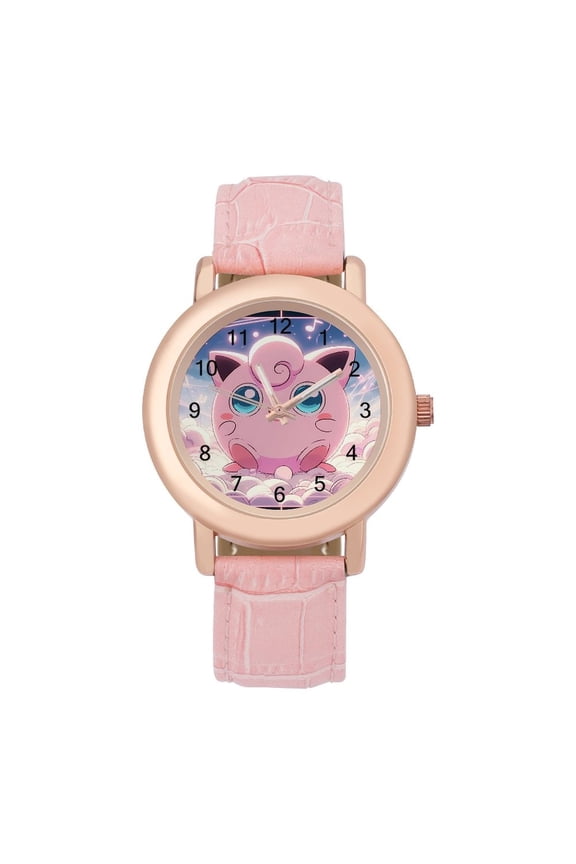 Jigglypuff Soft Leather Strap Watch Adult Classic Ladies Leather Strap Wrist Watch Adjustable Fit for Wrist Sizes 5.7" to 8.7"