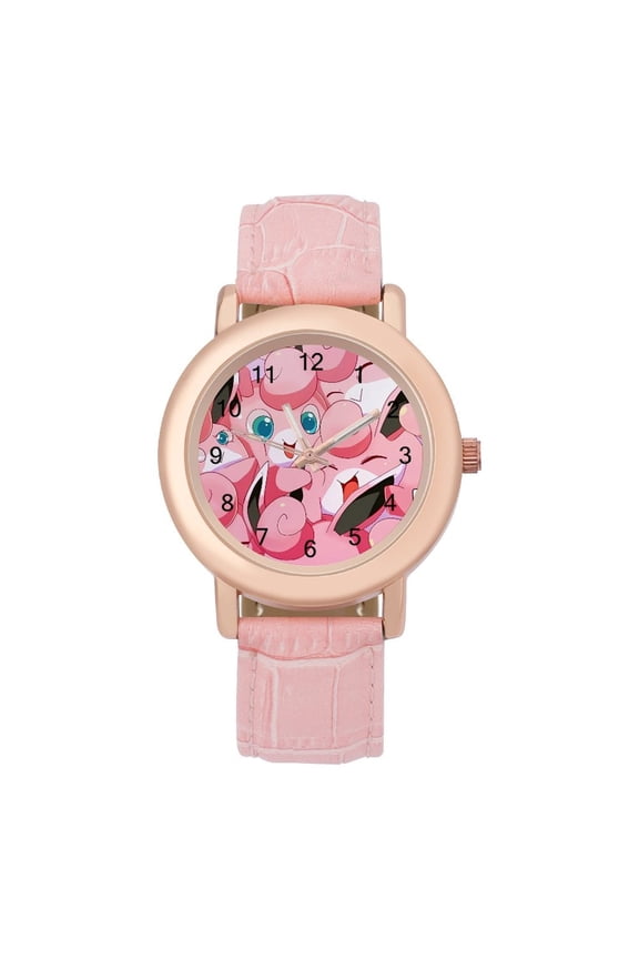 Jigglypuff Watch, Soft Leather Strap Watch Adult Classic Ladies Leather Strap Wrist Watch Adjustable Quartz Watch Fit for Wrist Sizes 5.7" to 8.7"