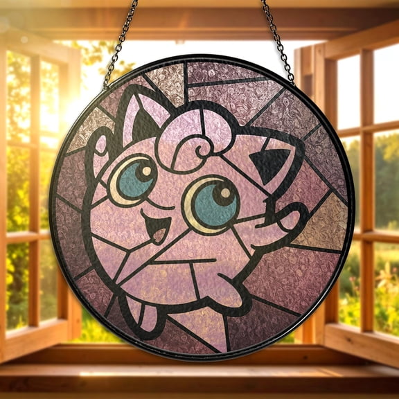 Jigglypuff Stained Glass Suncatcher Cute Pink Jigglypuff Window Art Jigglypuff Gamer Gift Jigglypuff Home Decor Jigglypuff Anime Glass Gifts