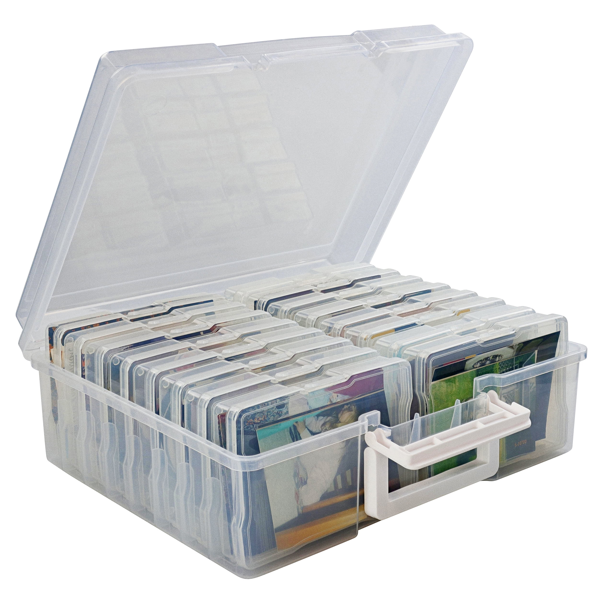 Jigitz 4x6 Photo Storage Box with Carrier - Clear Compartment Photo  Organizer 