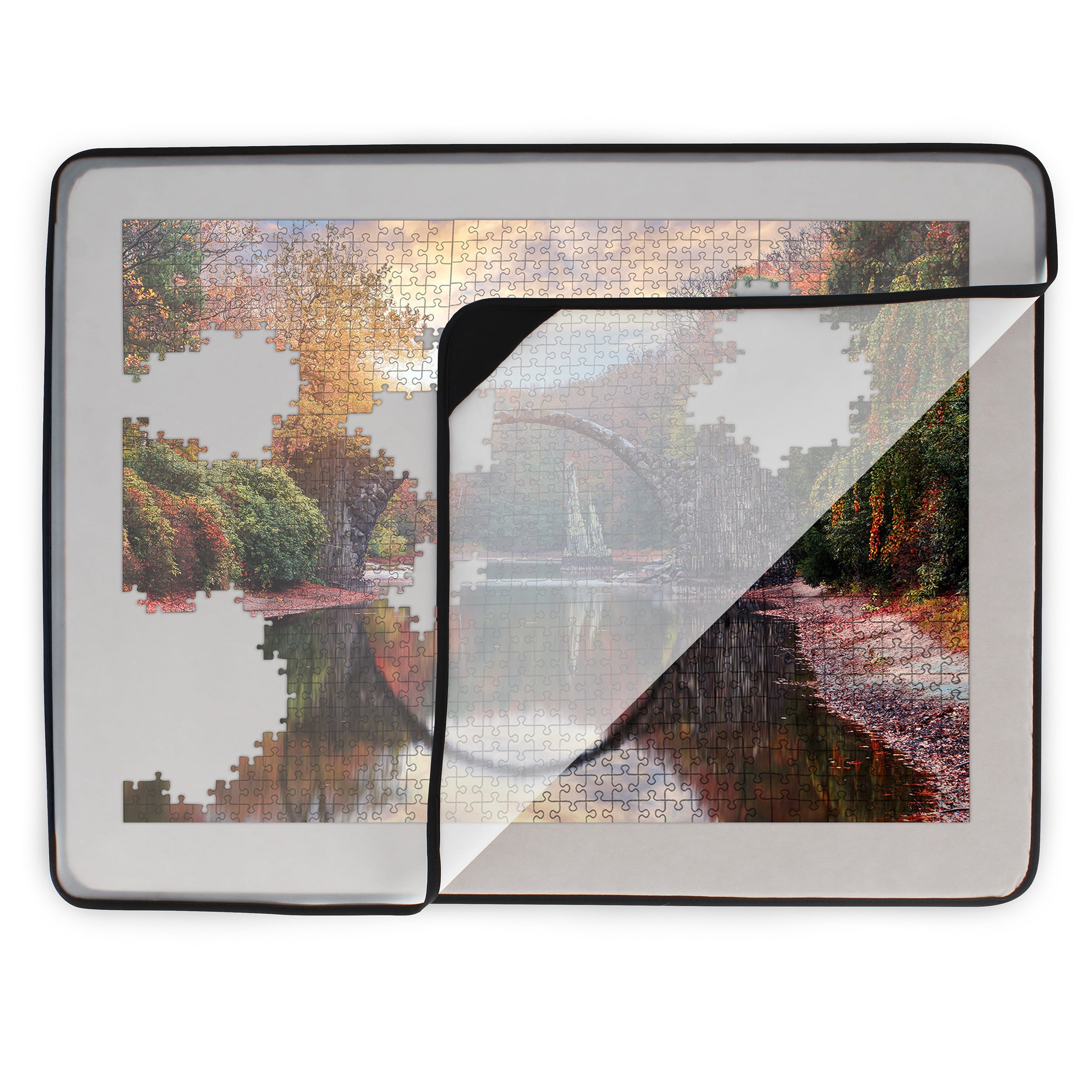 Large Gray Flannelette Jigsaw Puzzle Board with Protective Cover