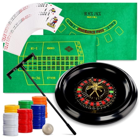 Jigitz Party Roulette Wheel Set - Tabletop Casino Games with Chips Cards and Mat