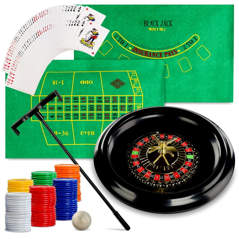 Jigitz Party Roulette Wheel Set - Tabletop Casino Games with Chips Cards  and Mat 
