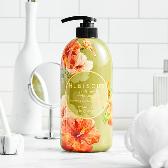 Jigott Hibiscus Perfume Body Wash 25.3 fl oz (750ml), For Dry Skin, Vitality and Radiant Skin, Antioxidant, Lively Skin, Comfort and Stability.