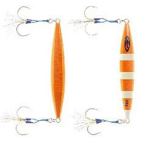 Jigs R Us Sardine Slow Pitch Jig Orange Glow 250g Rigged with Top and Bottom Dual Assist Hooks