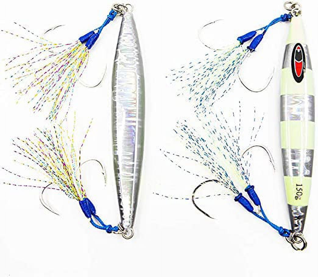 TRUSCEND Saltwater Jigs Fishing Lures 10g-160g with Flat BKK Hooks, Slow  Pitch/Knife/Vertical Jig, Saltwater Spoon Lure for Tuna Salmon Grouper, Sea