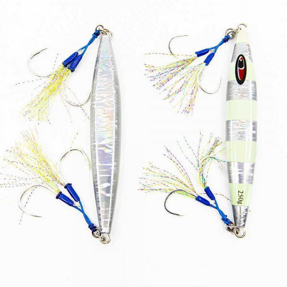 Jigs R Us Sardine Slow Pitch Jig Silver Glow 250g Rigged with Top and