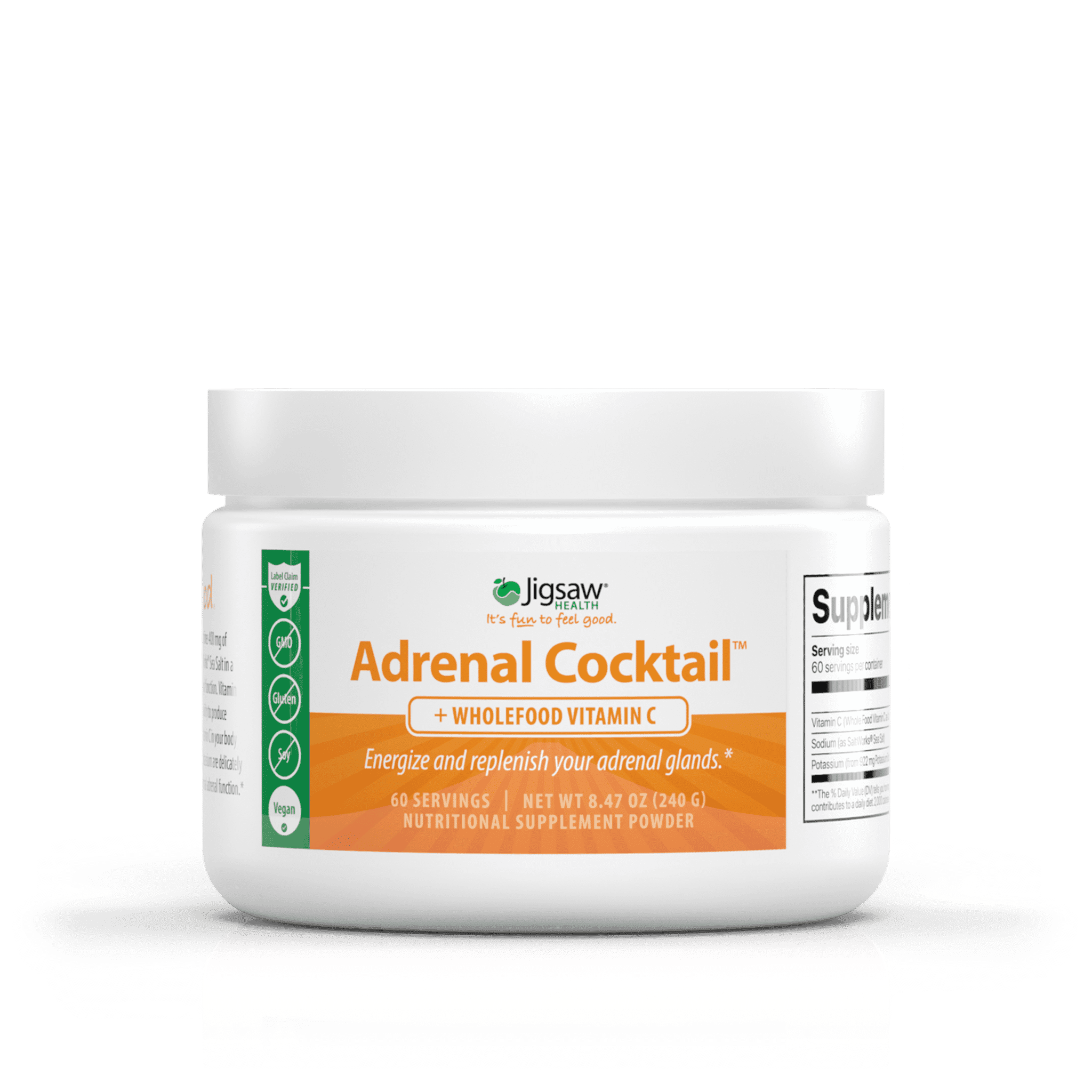 Jigsaw Health Adrenal Cocktail + Wholefood Vitamin C | with Potassium Bicarbonate, Sea Salt, and Acerola Cherry Extract | 60 Servings (Jar)