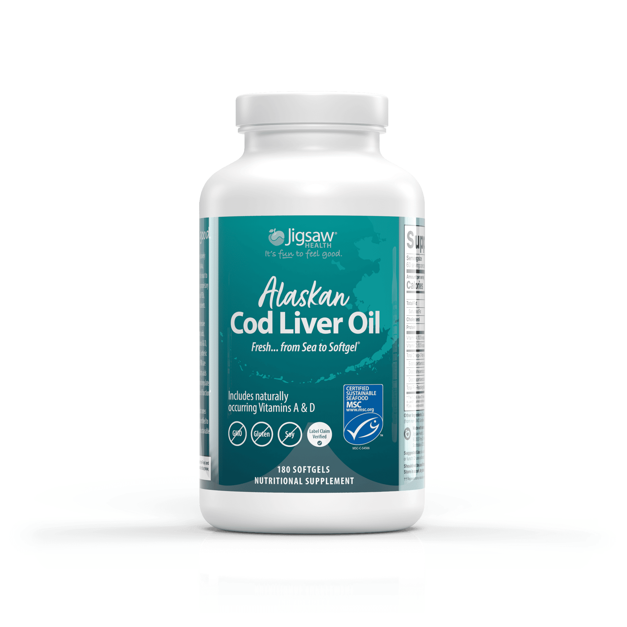 Jigsaw Health Alaskan Cod Liver Oil, 180 Softgels