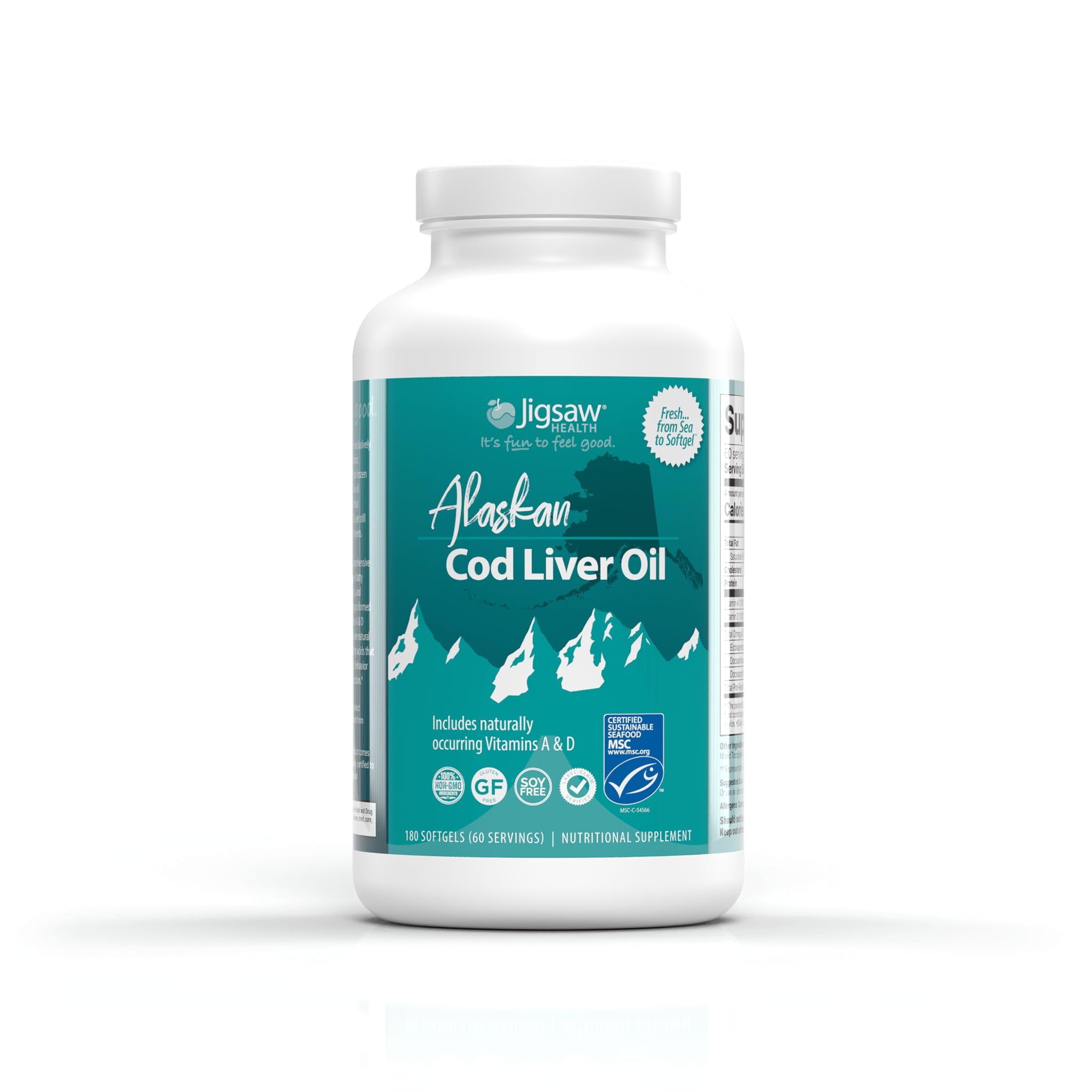 Jigsaw Health Alaskan Cod Liver Oil 900 mg Omega3s with EPA & DHA 180 Softgels 60