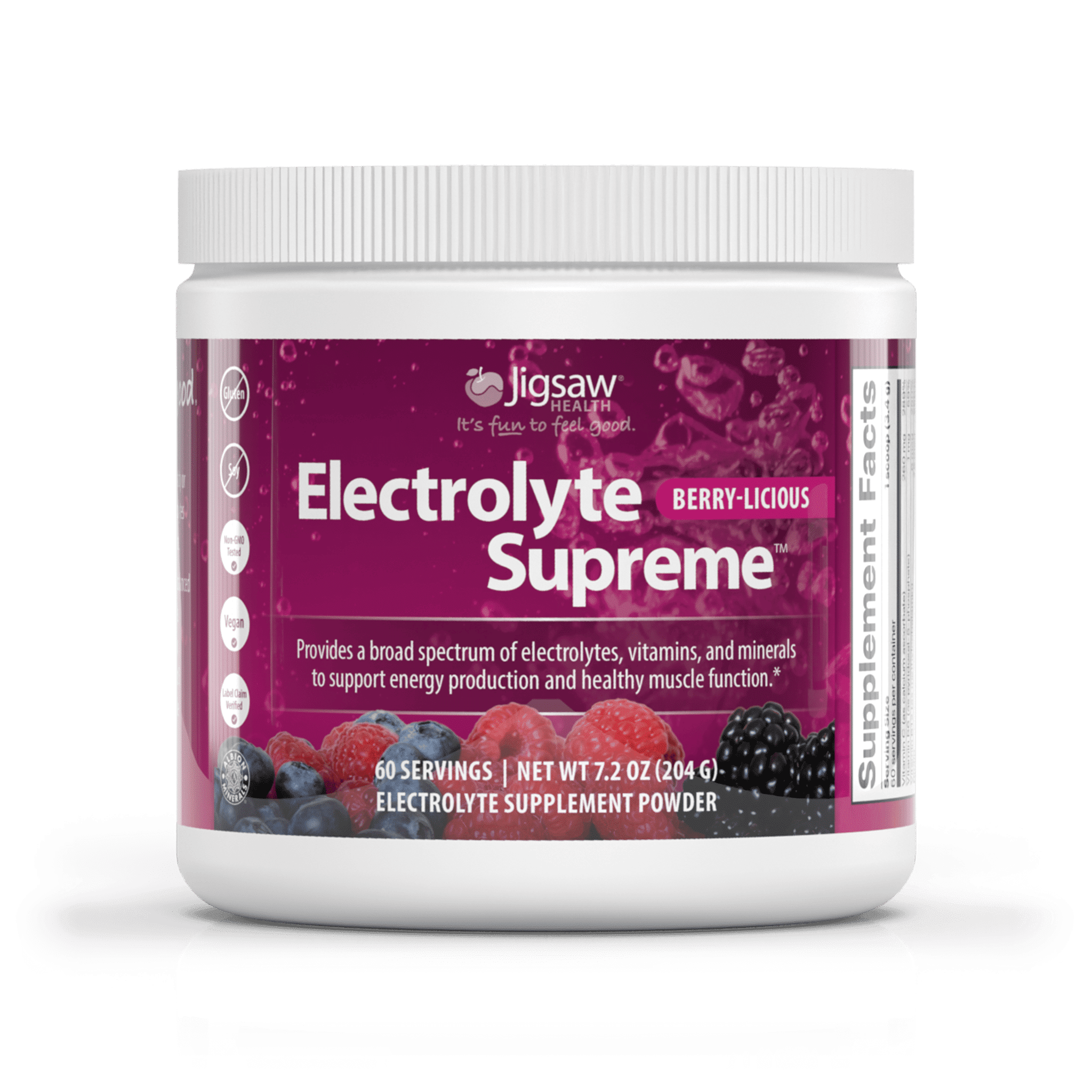 Jigsaw Health Electrolyte Supreme Berry-Licious Flavor, Broad Spectrum of Electrolytes + trace minerals, 60 Servings per Jar