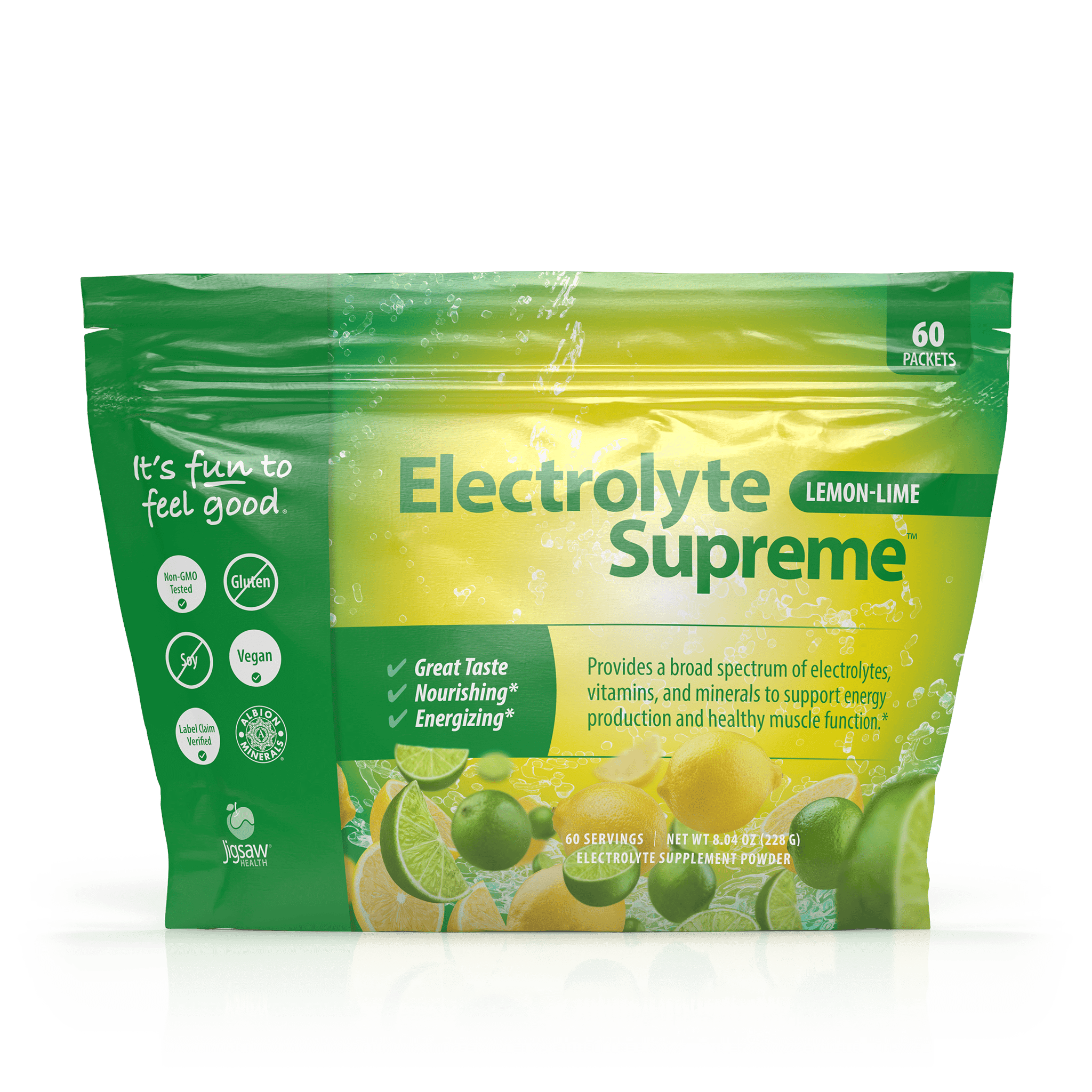Jigsaw Health - Electrolyte Supreme - Great Lemon Lime Flavor - Broad Spectrum of Electrolytes + trace minerals - 60 Powder Packets (Lemon Lime, Packets)