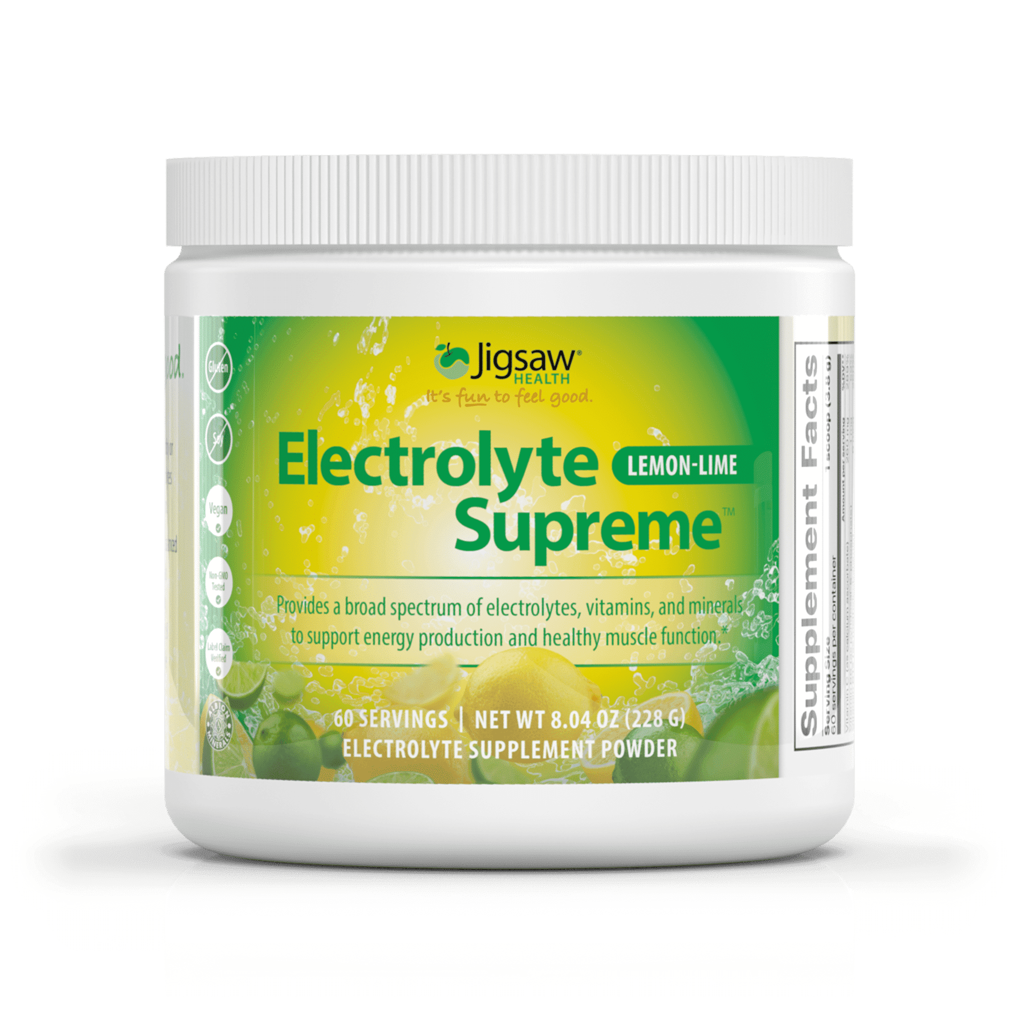 Jigsaw Health - Electrolyte Supreme - Great Lemon-lime Flavor - Broad Spectrum of Electrolytes + trace minerals - 60 Servings (Lemon Lime, Jar)