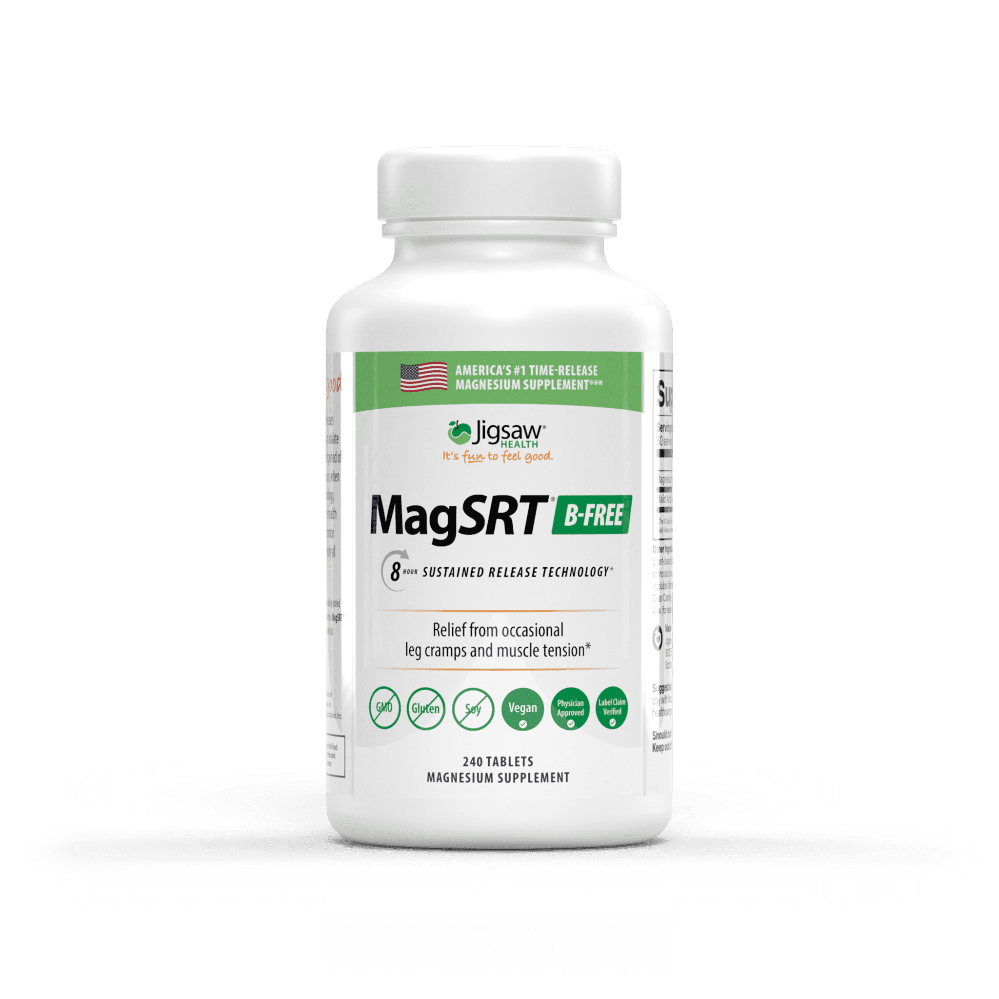 Jigsaw Health MagSRT B-Free | Slow-Release Magnesium Malate Tablets for Healthy Energy and Muscle Support with B-Vitamin Co-factors, 240 Count