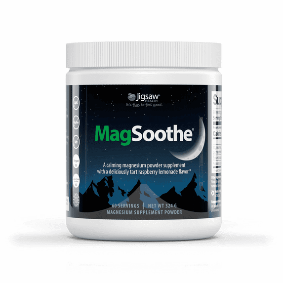 Jigsaw Health MagSoothe | Calming Magnesium Glycinate Powder for Sleep & Muscle Support, Tart Raspberry Lemonade Flavor, 60 Servings (Jar)