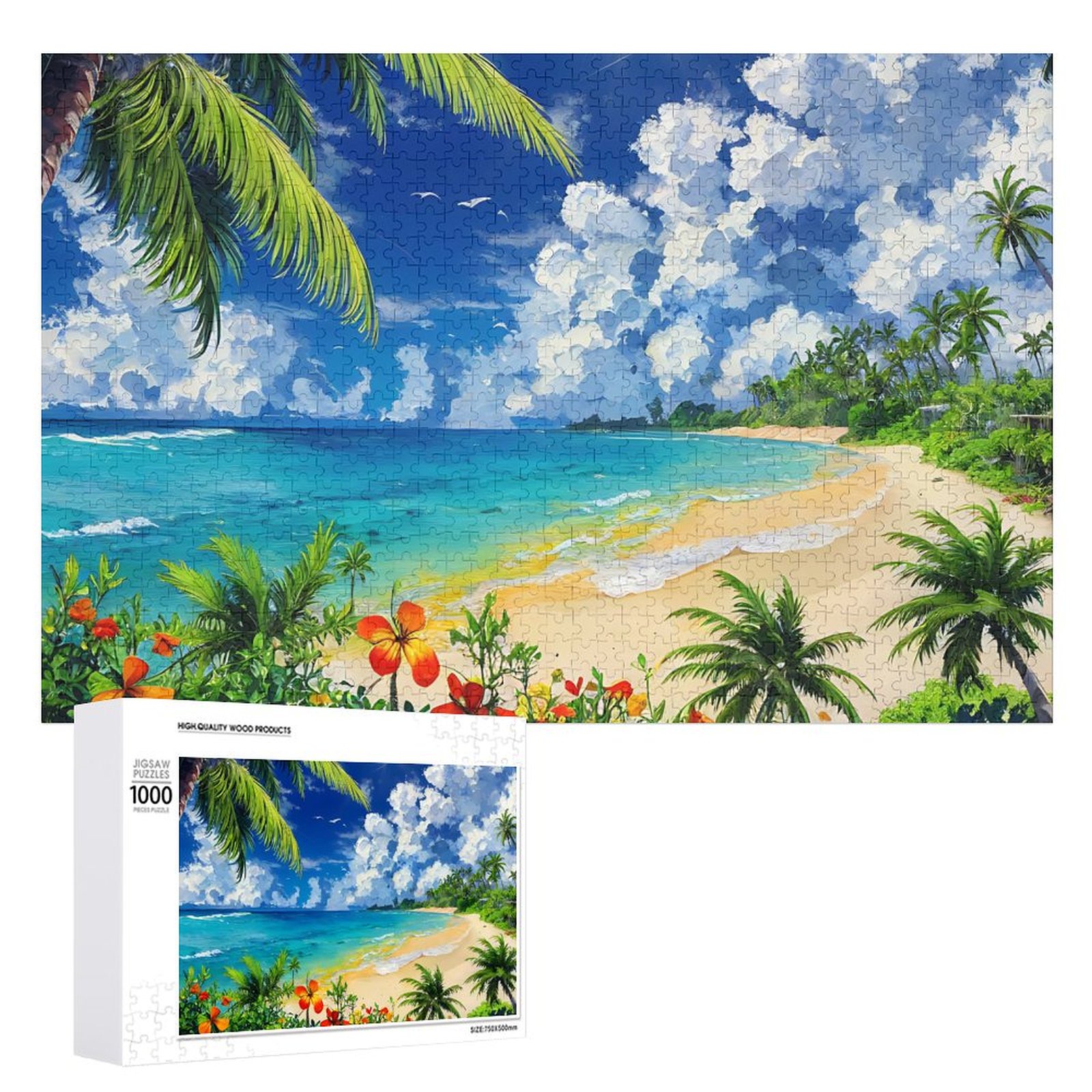 Jigsaw Puzzle 1000 Piece Beach LandScape Oil Panting Interactive Highdefinition For Adults