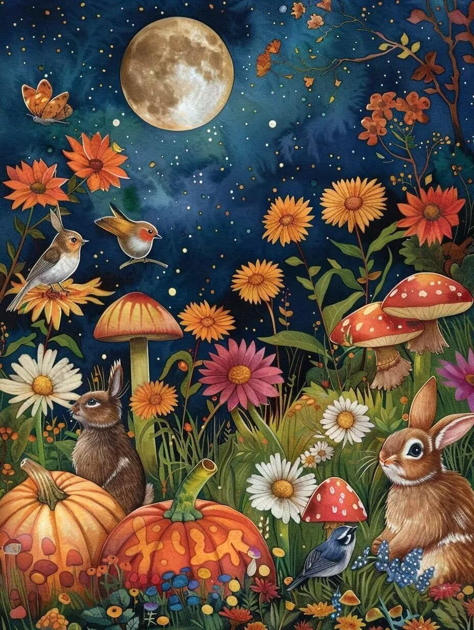 Jigsaw Puzzle 1000 Pieces for Adults Mushrooms Autumn Night Rabbit ...