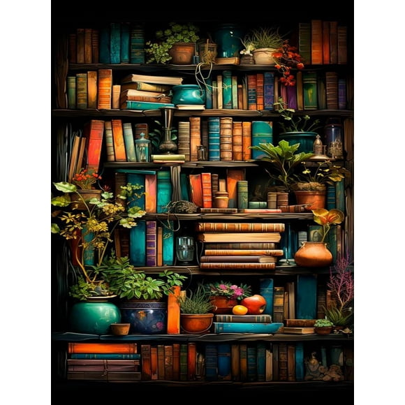 Jigsaw Puzzle 1000 Pieces for Adults Bookshelf Plant Challenging Educational Game Fun Family Activities Plant Garden Gift Wooden Puzzles 29.5 x 20 In