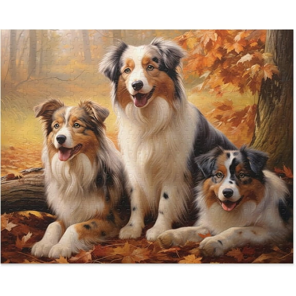 Jigsaw Puzzle 500 Piece for Adults,Australian Shepherds in Autumn Park Jigsaw Puzzle,Dogs in Forest Animal Jigsaw, Game Toys Gift Home Decoration Puzzle Dog Lovers Gift
