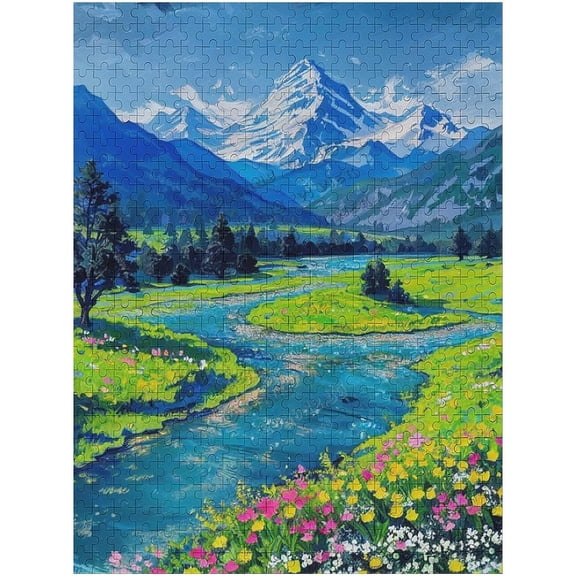 Jigsaw Puzzle 500 Piece for Adults, Landscape Hill Lake Oil Painting Scenes Wooden Puzzles, Adult Puzzle Classic Jigsaw Puzzle,DIY Landscape Home Decor Intellectual Game Wall Art Gift