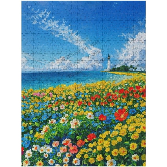 Jigsaw Puzzle 500 Piece for Adults, Landscape Ocean Lighthouse Summer Beach Wooden Puzzles, Adult Puzzle Classic Jigsaw Puzzle,DIY Landscape Home Decor Intellectual Game Wall Art Gift