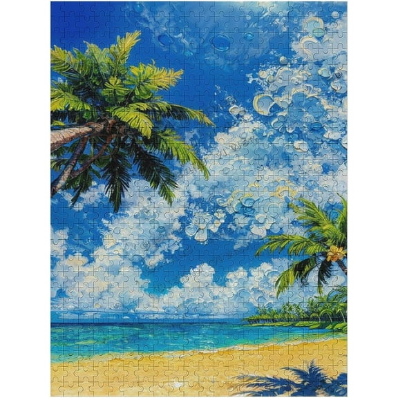 Jigsaw Puzzle 500 Piece for Adults, Landscape Summer Palm Beautiful Beach Scenes Wooden Puzzles, Adult Puzzle Classic Jigsaw Puzzle,DIY Landscape Home Decor Intellectual Game Wall Art Gift