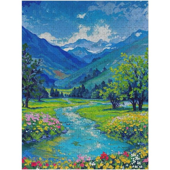 Jigsaw Puzzle 500 Piece for Adults, Mountains Park Stream Oil Painting Scenes Wooden Puzzles, Adult Puzzle Classic Jigsaw Puzzle,DIY Landscape Home Decor Intellectual Game Wall Art Gift