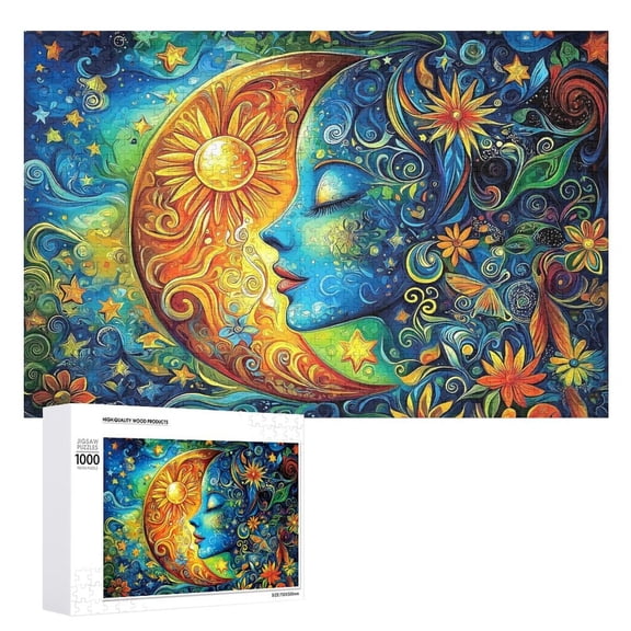 Jigsaw Puzzle 500 Pieces for Adults, Moon Blue Lady Face Art Flowers Theme, Letters on Back Design, Hard Impossible Difficult Challenging Family Puzzle, 15"x20.5"