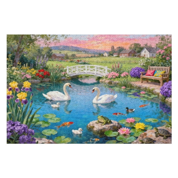 Jigsaw Puzzle 500 Pieces for Adults, Peaceful Pond Swans Theme, Tranquil Nature Scene, Beautiful Art with Perfectly Fitting Pieces, Relaxing Challenging Family Game for All Ages