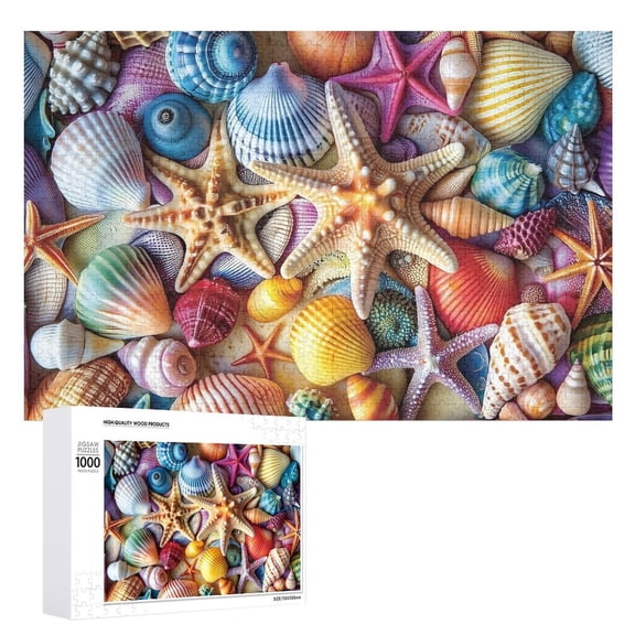Jigsaw Puzzle 500 Pieces for Adults, Seashell Theme, Colorful Ocean Design with Starfish & Shells, Premium Thick Cardboard, Challenging Yet Relaxing, 15x20.5 Inch Finished Size for Puzzle Lovers