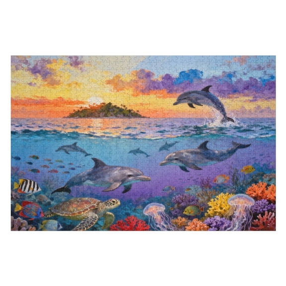 Jigsaw Puzzle 500 Pieces for Adults, Underwater Dolphin Theme, Colorful Marine Life Scene, Ocean World Design with Perfectly Fitting Pieces, Relaxing Family Challenge and Beautiful Wall Decor Gift