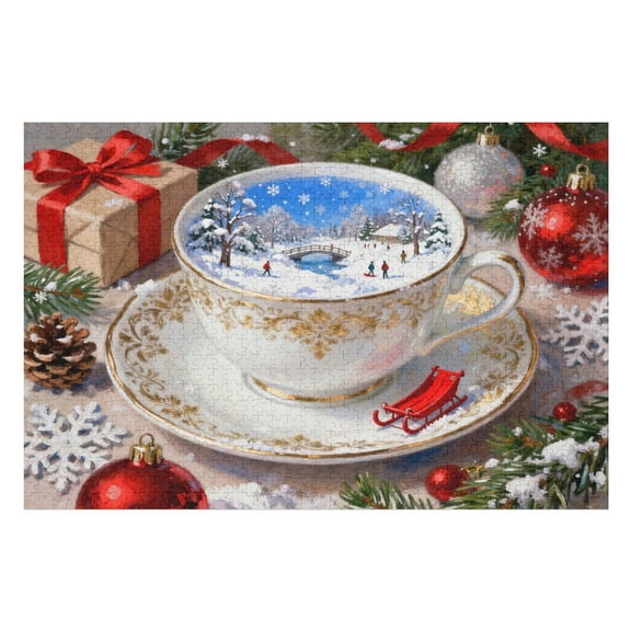 Jigsaw Puzzle 500 Pieces for Adults, Winter Latte Theme, Christmas Coffee Art Design, Cozy Cafe Scene for Family Games, Challenging Relaxing Home Wall Decor Gift for Coffee Lovers, 20.5x15 Inches