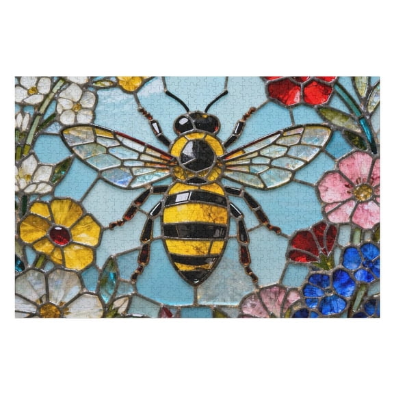 Jigsaw Puzzle 500 Pieces for Adults, Stained Glass Bee Theme, Challenging Game, Home Decor Birthday Gift, 20.5x15 Inches