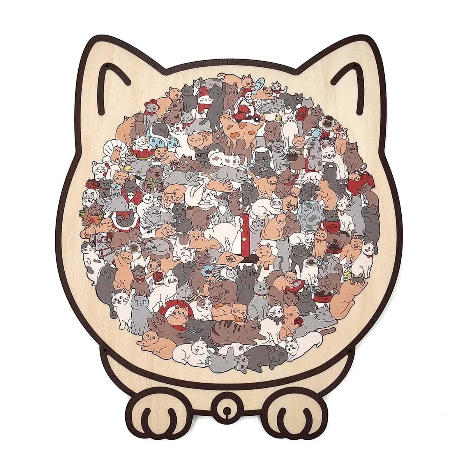 Jigsaw Puzzle Board 135 Piece, 8.6x9.3 Inch Cat Shaped Wooden