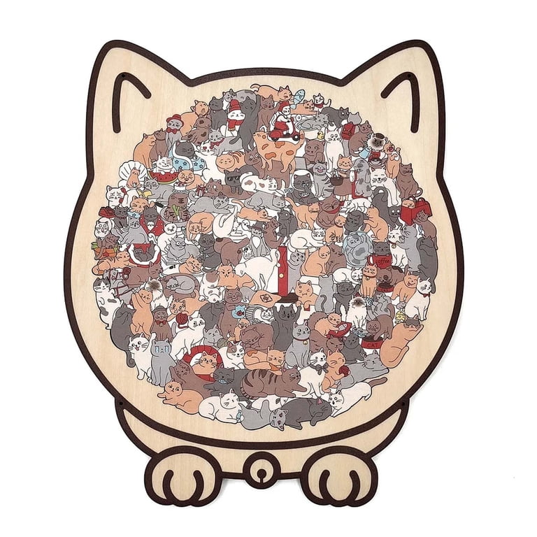 Jigsaw Puzzle Board 135 Piece, 8.6x9.3 Inch Cat Shaped Wooden