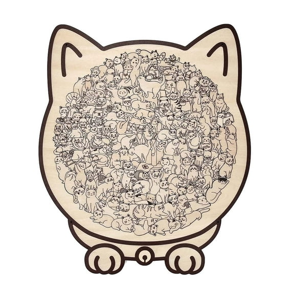 Jigsaw Puzzle Board 135 Piece, 8.6x9.3 Inch Cat Shaped Wooden Jigsaw Puzzles for Adults, Morandi Colored, Portable Design, C