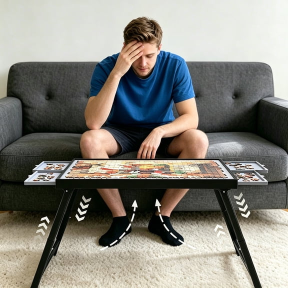 Jigsaw Puzzle Board 1500 Piece, Foldable Puzzle Tables for Adults with Drawers, Adjustable Height, U-Shaped Legs