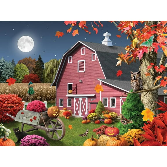 Jigsaw Puzzle Hootin' Harvest Moon Halloween 500 Piece Fall Scene